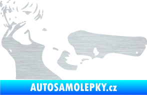 Samolepka Žena s pistolí pravá škrábaný hliník