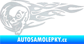 Samolepka Zubatka levá lebka v plamenech škrábaný hliník