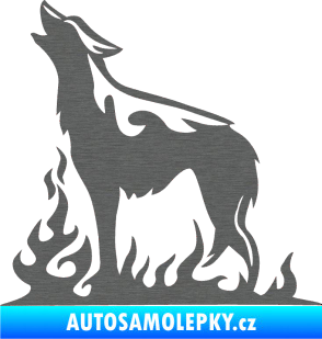 Samolepka Animal flames 066 levá vyjící vlk škrábaný titan