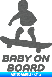 Samolepka Baby on board 008 levá skateboard škrábaný titan
