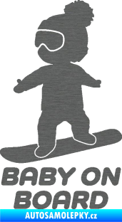 Samolepka Baby on board 009 levá snowboard škrábaný titan