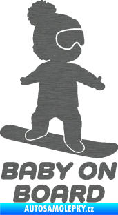 Samolepka Baby on board 009 pravá snowboard škrábaný titan