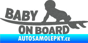 Samolepka Baby on board 010 levá surfing škrábaný titan