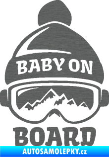 Samolepka Baby on board 012 levá na horách škrábaný titan