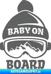Samolepka Baby on board 012 pravá na horách škrábaný titan