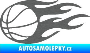 Samolepka Basketbalový míč 003 levá v plamenech  škrábaný titan