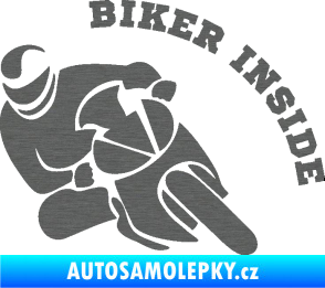 Samolepka Biker inside 002 levá motorkář škrábaný titan