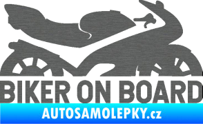 Samolepka Biker on board pravá motorka škrábaný titan