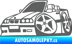 Samolepka BMW e30 cabrio karikatura levá škrábaný titan