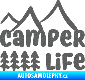 Samolepka Camper life 001 horská turistika škrábaný titan