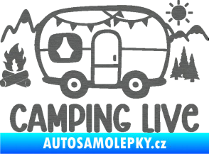Samolepka Camping live 001 levá cestování v karavanu škrábaný titan
