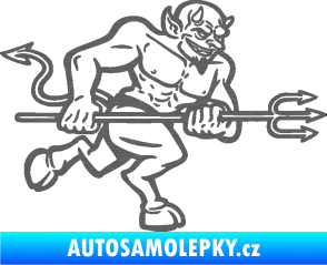 Samolepka Čert 002 pravá s vidlemi škrábaný titan