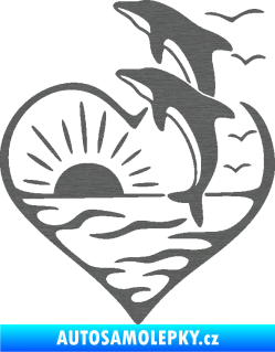 Samolepka Delfíni 002 levá západ slunce škrábaný titan