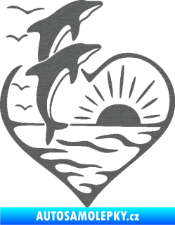 Samolepka Delfíni 002 pravá západ slunce škrábaný titan