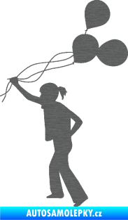 Samolepka Děti silueta 006 levá holka s balónky škrábaný titan