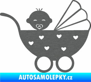 Samolepka Dítě v autě 070 pravá kočárek s miminkem škrábaný titan