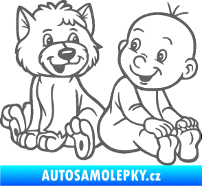 Samolepka Dítě v autě 087 pravá chlapeček s pejskem škrábaný titan