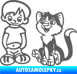 Samolepka Dítě v autě 097 levá kluk a kočka škrábaný titan
