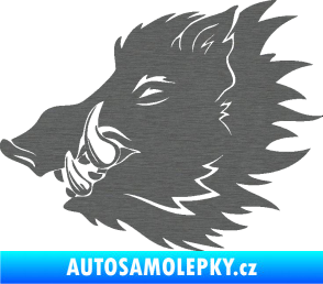Samolepka Divoké prase 001 levá kanec hlava škrábaný titan