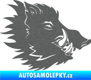 Samolepka Divoké prase 001 pravá kanec hlava škrábaný titan