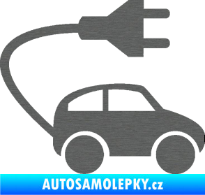 Samolepka Elektro auto 002 pravá symbol zásuvka škrábaný titan