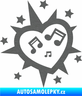 Samolepka I love music 001 noty se srdcem škrábaný titan