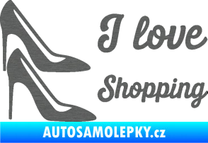 Samolepka I love shopping nápis  škrábaný titan