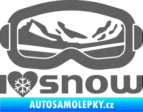 Samolepka I love snow nápis s brýlemi škrábaný titan