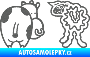Samolepka JDM kravička a ovečka 001 levá škrábaný titan