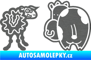 Samolepka JDM kravička a ovečka 002 pravá škrábaný titan