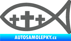 Samolepka Jesus rybička 005 tři kříže křesťanský symbol škrábaný titan