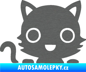Samolepka Kočka 014 levá kočka v autě škrábaný titan