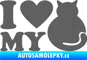 Samolepka Kočka 033 I love my cat škrábaný titan
