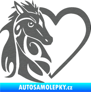Samolepka Koník love 001 levá hříbátko v srdíčku škrábaný titan