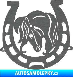 Samolepka Koňská podkova 004 levá s koníkem škrábaný titan