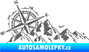 Samolepka Krajina hory 043 levá s kompasem škrábaný titan