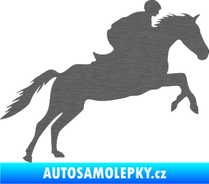 Samolepka Kůň 019 pravá jezdec v sedle škrábaný titan