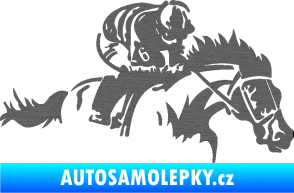 Samolepka Kůň 075 pravá závod s jezdcem, dostihy škrábaný titan