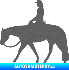 Samolepka Kůň 082 levá kovbojka na koni škrábaný titan