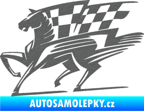 Samolepka Kůň racing 001 levá se šachovnicí škrábaný titan