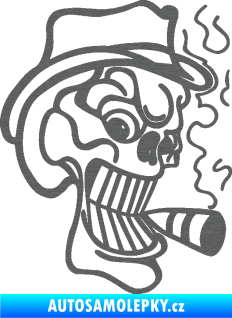 Samolepka Lebka 020 pravá crazy s cigaretou škrábaný titan