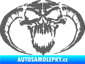 Samolepka Lebka 027 levá se zahnutými rohy škrábaný titan