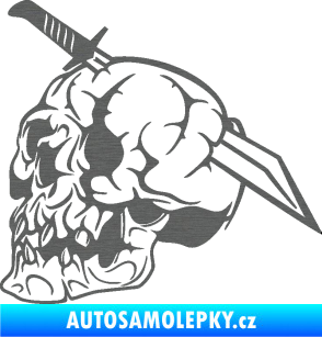 Samolepka Lebka 031 levá probodnutá nožem škrábaný titan