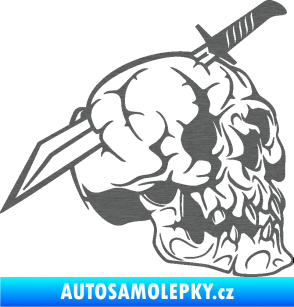 Samolepka Lebka 031 pravá probodnutá nožem škrábaný titan