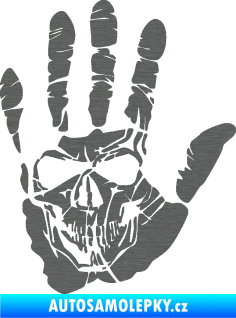 Samolepka Lebka 032 pravá otisk dlaně škrábaný titan