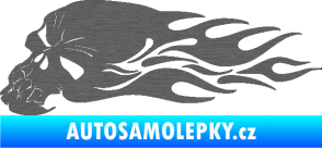 Samolepka Lebka 050 levá v plamenech škrábaný titan