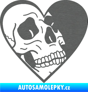 Samolepka Lebka 062 pravá v srdíčku škrábaný titan