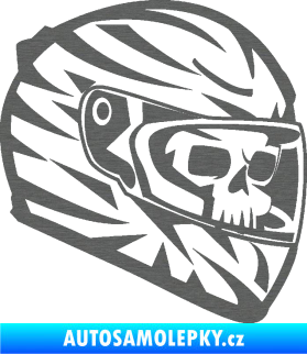 Samolepka Lebka s motohelmou 001 pravá škrábaný titan