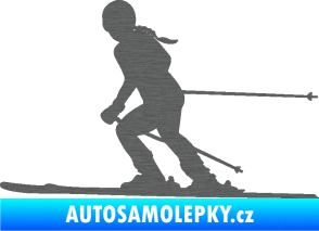 Samolepka Lyžařka 002 levá sjezd škrábaný titan