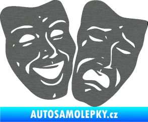 Samolepka Masky tváře 001 pravá veselý a smutný škrábaný titan